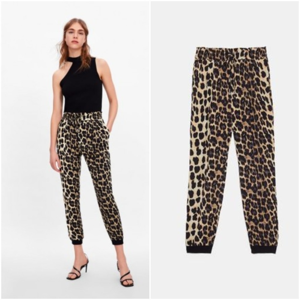 ZARA WOMAN LEOPARD ANIMAL PRINT JOGGER PANTS